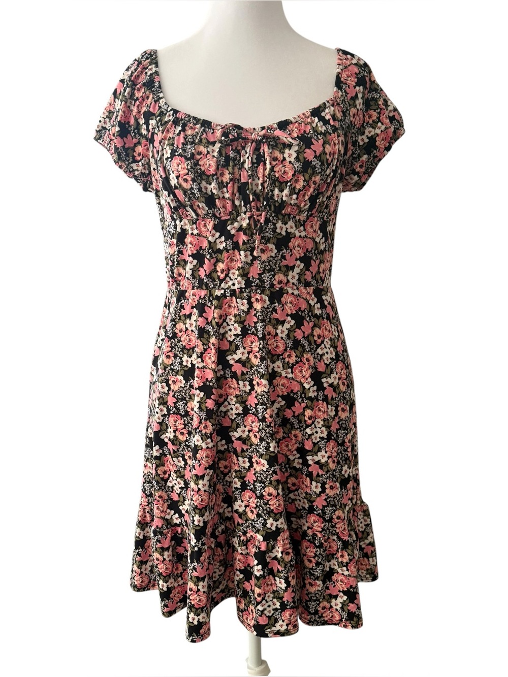 The General Good Rebyl Knit Floral Criss Cross Back Mini Dress